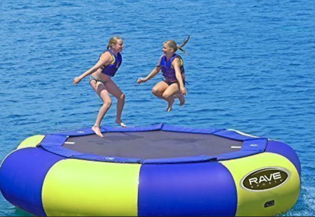 Jumping on water trampoline